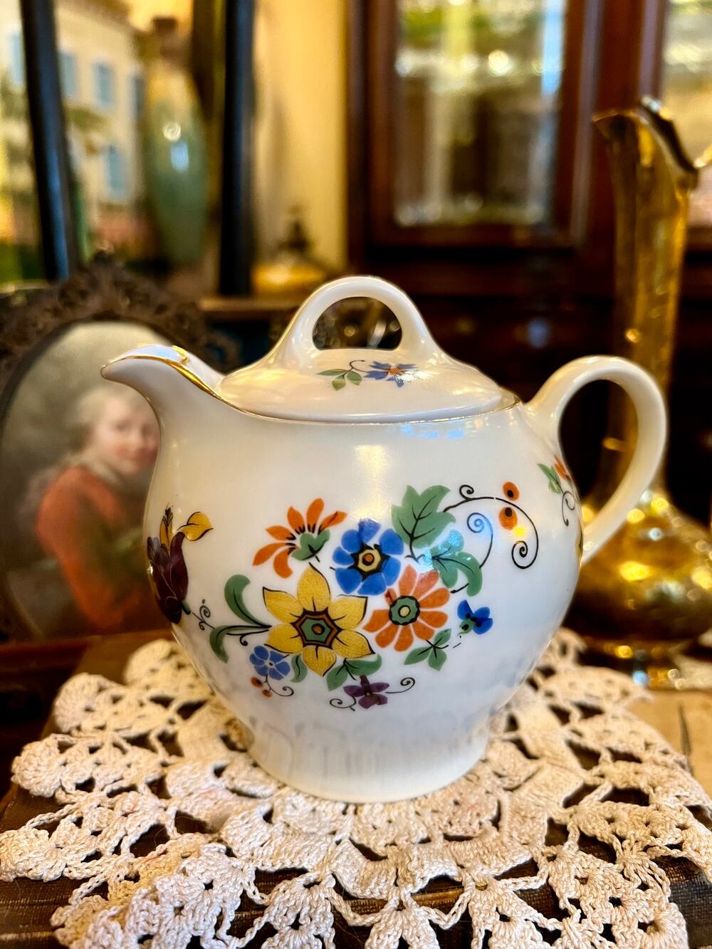 Z S & Co Hand Painted Floral Teapot with Lid - Bavaria 9789